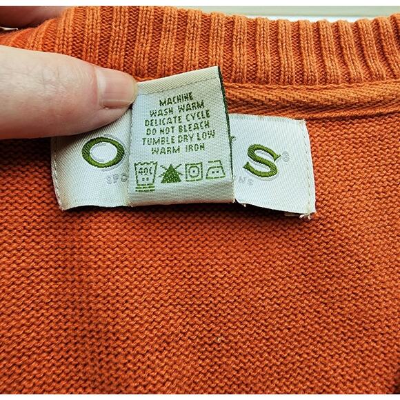 SWEATER-ORVIS-Pumpkin Orange-Long Sleeve-V-Neck-Cotton-Size MED - Picture 8 of 16